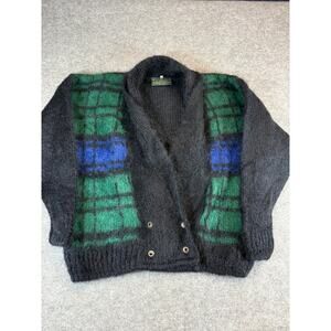 Vintage 80s The Gold Label Mohair Plaid Cardigan Womens Large Shawl Cozy Sweater